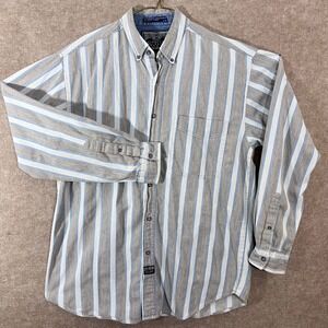 Vintage Coliseum Button Up Mens Large Striped Long Sleeve Denim Accents Casual